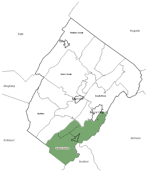 Map of Rockbridge County with Natural Bridge District Highlighted 